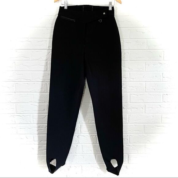 🚨4/$25 VINTAGE OBERMEYER Black Stirrup Ski Pants Size 8L - Picture 1 of 8